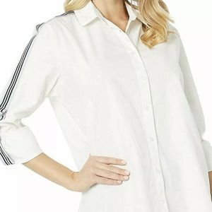 Bishop + Young Women’s Small Cotton Button Down Shirt Blue Stripes Sleeves